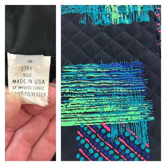 Vintage Quilted Patchwork Crop Jacket Geometric Print Cropped Coat | Size 8 - - Picture 4 of 5